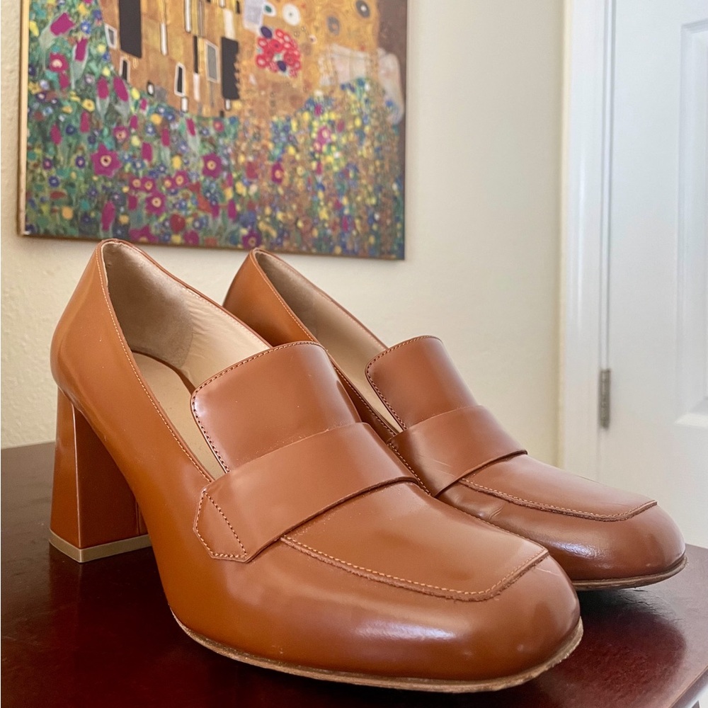 M. Gemi Brown Leather Block Heels - Picture 1 of 9